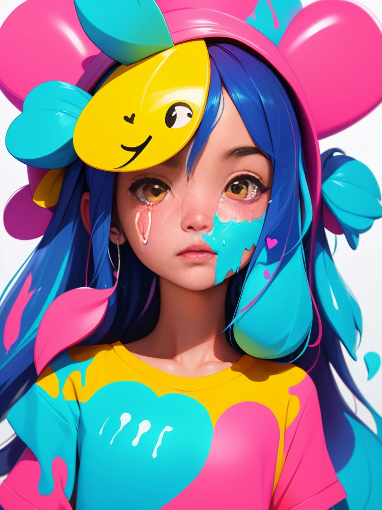 a conceptual drawing, half face half heart, paint dripping, masterpiece, Something