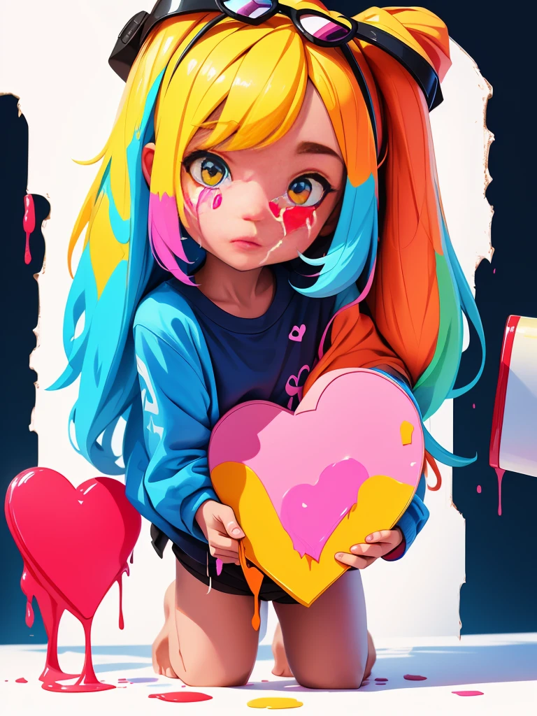 a conceptual drawing, half face half heart, paint dripping, masterpiece, Something
