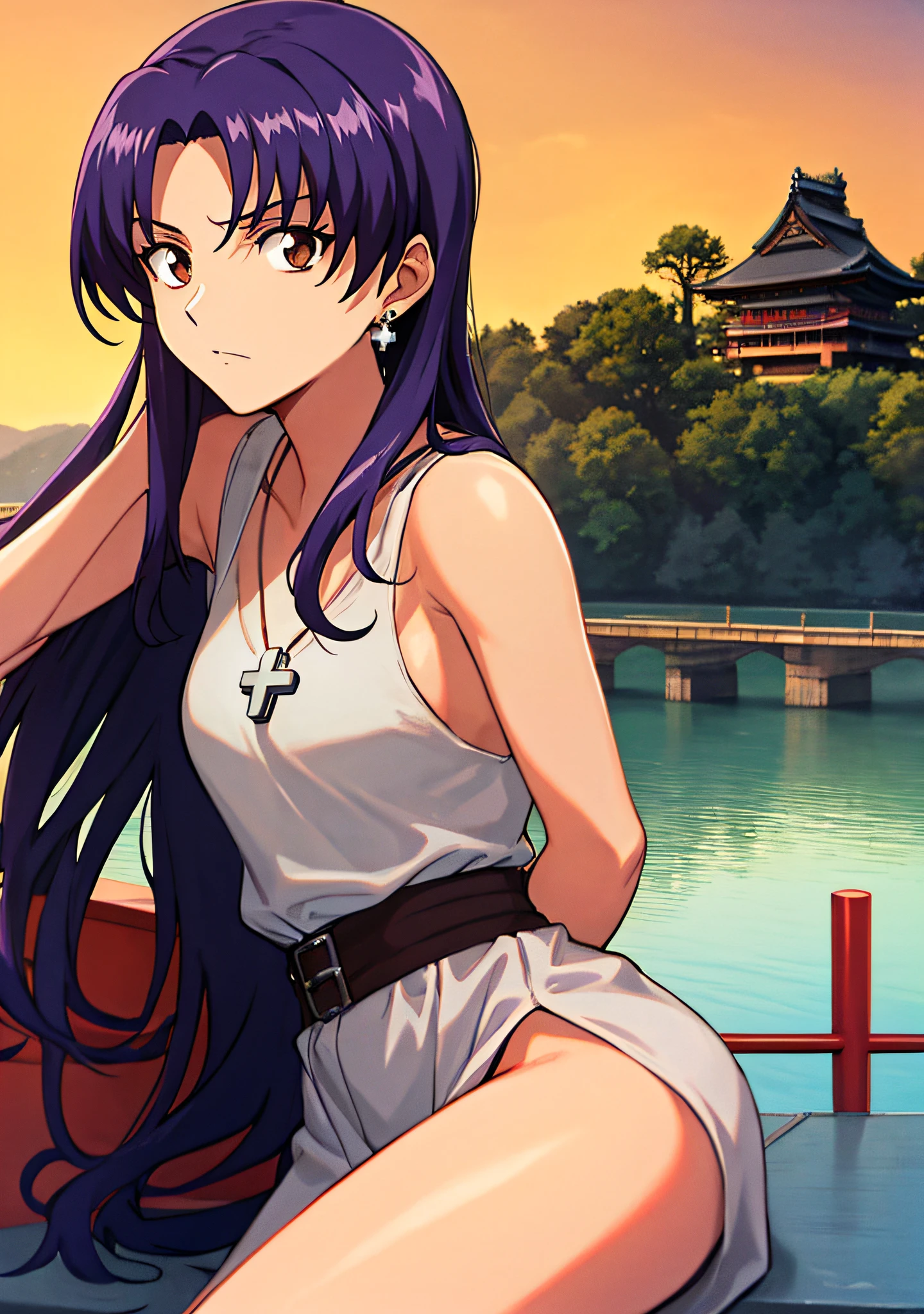 ((masterpiece)),((Ayako Katagiri)),((Katagiri Ayako)),((Mischievous Smile)),((Mai Shiranui Cosplay)),((((Full )))),(((Kyoto cityscape))),Anatomically perfect fingers