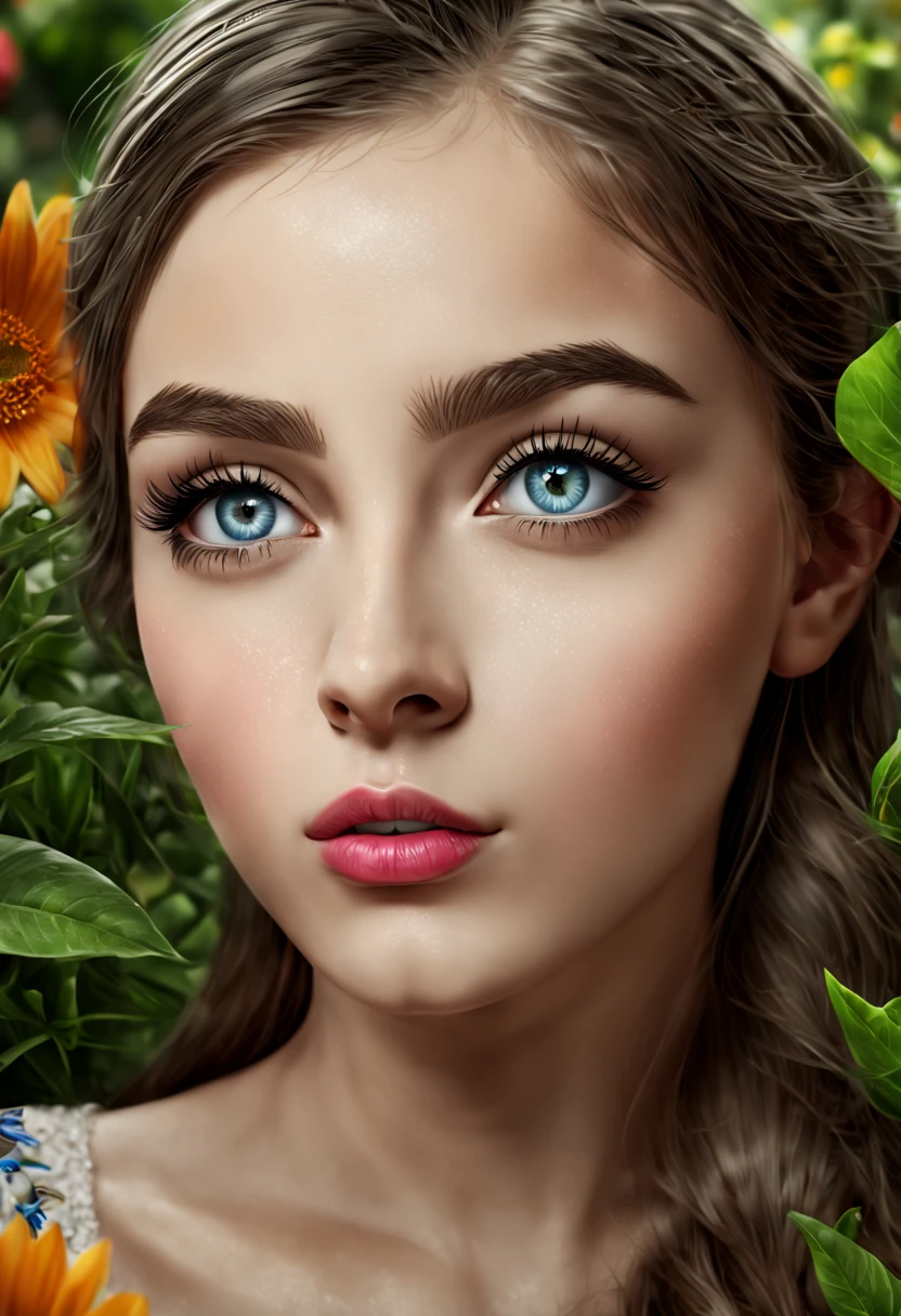 a girl in a garden,illustration,beautiful detailed eyes,beautiful detailed lips,extremely detailed eyes and face,long eyelashes,selective color art,(best quality,4k,8k,highres,masterpiece:1.2),ultra-detailed,(realistic,photorealistic,photo-realistic:1.37),vivid colors,studio lighting,sharp focus