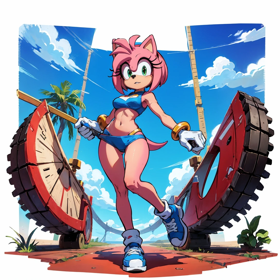 Personaje amy rose de sonic, con su ropa de caracteristica , full body size, cuerpo completo y zapatos