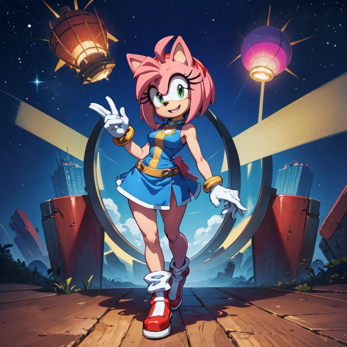 Personaje amy rose de sonic, con su ropa de caracteristica , full body size, cuerpo completo y zapatos