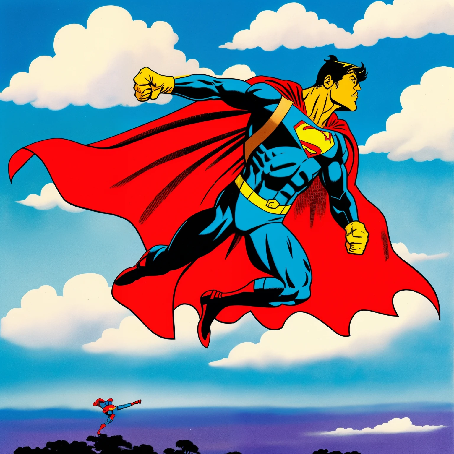 A superhero who can jump high, leaping above the night clouds