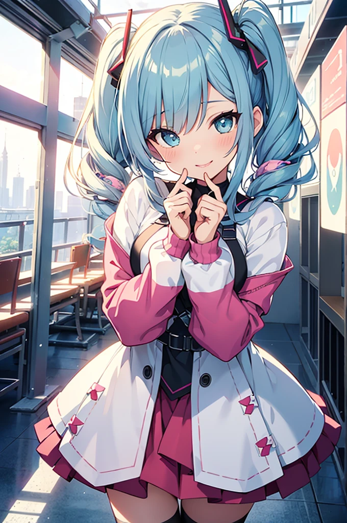 tmasterpiece, best qualtiy, ultra - detailed, 8k_wallpaper, (beautidful eyes), (adolable)), adolable, (adolable), (), anime moe art style, leisure wear, last minute skirt, long whitr hair, hair straight, absolute area, kneesocks, Booties, Adult women, ssmile, Lively bangs, cute female child, redish pink lips, Wear a bright white shirt,Pastel color palette style aurora punk,Her anime illustration face,Animated GIFs,Hand drawn animation,Attractive sketches,Smooth and shiny,Hazy romance,Hyperplane style,White background - AR 1:1 - Rainbow 5 - Expressive in style - S 50