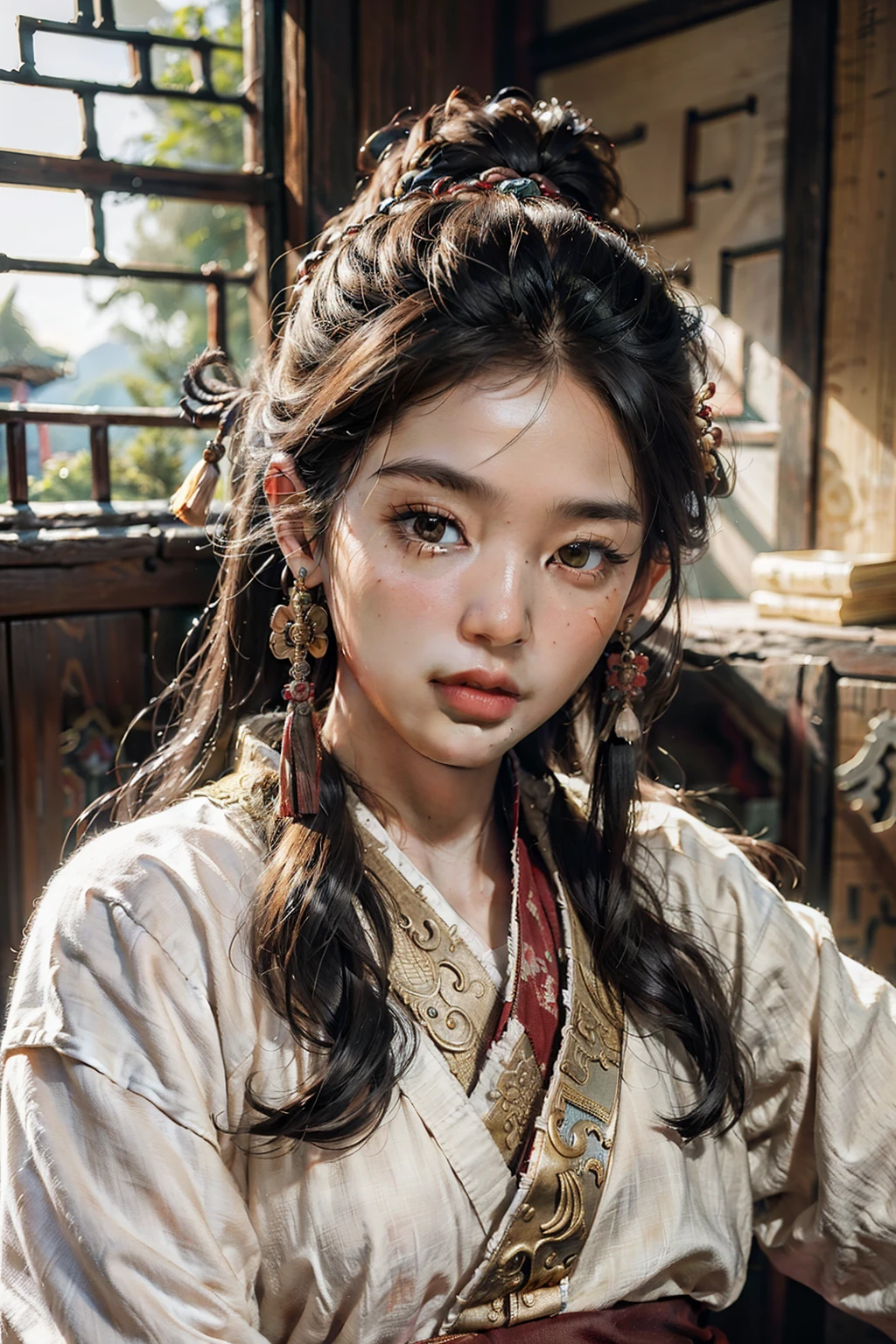 Best quality, masterpiece, ultra high res, (photorealistic:1.4), raw photo, 1 warrior man in han clothing , hanfu, ancient chinese building