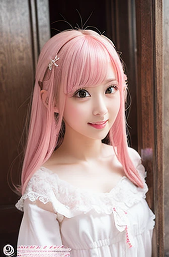 masutepiece, Best Quality, super detailed, Illustration, Beautiful detailed eyes, close up, 1 girl, Pink hair, White Dress, Villa entrance and exit, Standing position, Face down