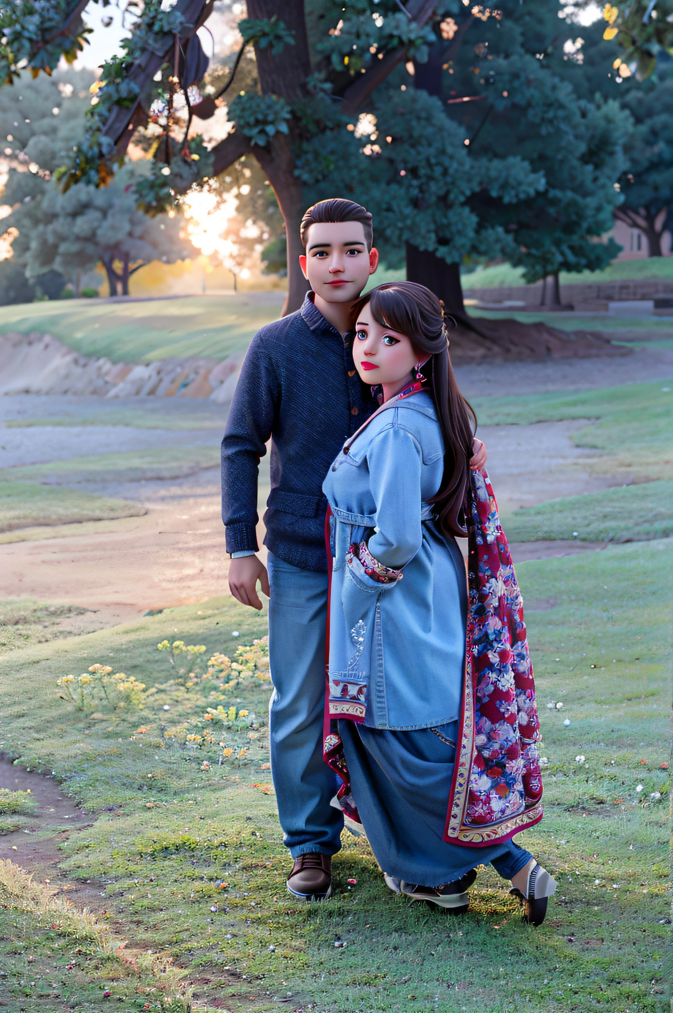araffe couple posing for a picture in a park at sunset, lovely couple, taken at golden hour, couples portrait, couple, 7 0 mm. dramatic lighting, photo taken with canon 5d, 7 0 mm portrait, couple portrait, photoshoot, at the sunset, couple pose, during sunset, taken with canon 5d mk4, shot on sony a 7