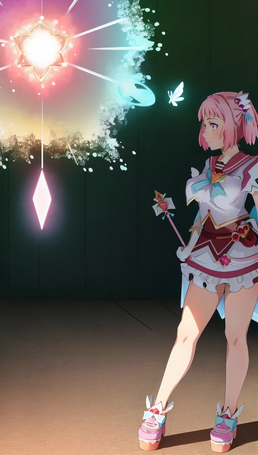 masterpiece, best quality, indoors, mamikafairy, 1girl, solo, looking at viewer,, hand arms full body,boots, standing,cute,breast, curvy, female,fantasy goddess,there is a cartoon picture of a woman with a very large breast, glowing divine being, glowing holy aura, inspired by Luma Rouge, the non-binary deity of spring, ethereal rainbow nimbus, the butterfly goddess of fire, inspired by Mariel, glowing aura around her, astral wind, as the goddess of the saturn, “uwu the prismatic person, big breast, serious, beautiful eyes, , full body, walking, long robe, long dress, ,priestess ,holy, smile, god rays, ray tracing, sparkle, cinematic lighting, UHD, retina, masterpiece, ccurate, anatomically correct, textured skin, super detail, high details, high quality, award winning, best quality, highres, 1080P, HD, 4K, thunder aura, light aura,full, snak staff,closed mouth, huge breast, curvy, bimbo