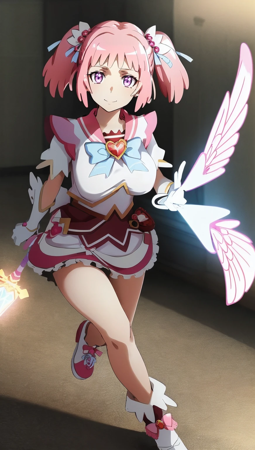 masterpiece, best quality, indoors, mamikafairy, 1girl, solo, looking at viewer,, hand arms full body,boots, standing,cute,breast, curvy, female,fantasy goddess,there is a cartoon picture of a woman with a very large breast, glowing divine being, glowing holy aura, inspired by Luma Rouge, the non-binary deity of spring, ethereal rainbow nimbus, the butterfly goddess of fire, inspired by Mariel, glowing aura around her, astral wind, as the goddess of the saturn, “uwu the prismatic person, big breast, serious, beautiful eyes, , full body, walking, long robe, long dress, ,priestess ,holy, smile, god rays, ray tracing, sparkle, cinematic lighting, UHD, retina, masterpiece, ccurate, anatomically correct, textured skin, super detail, high details, high quality, award winning, best quality, highres, 1080P, HD, 4K, thunder aura, light aura,full, snak staff,closed mouth, huge breast, curvy, bimbo