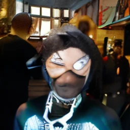 Wearing a Spider-Man costume without a mask
