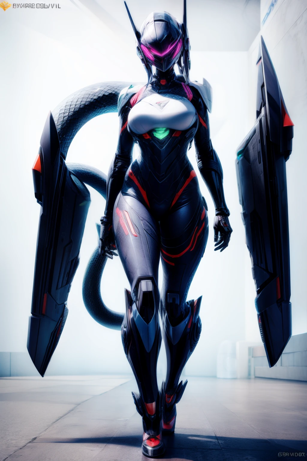 Viper Mecha, full bodyesbian, Alone, cyber punk perssonage, Exquisite snake head, Bubble Mart Blind Box, Clay texture, walking on earth, Black and white background, potted, circular base, natural  lightting, Best quality at best, hyper-detailing, arte 3D, c4d, Overclocked renderer, 3Drenderingof, 8K