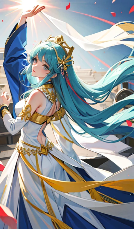 Uma mulher vestindo roupas lindas na China antiga, superlativo, cabelos pretos longos, Chinese style headdress, joias intrincadas e detalhadas, blingbling joias, vestindo roupas estilo Dunhuang, como uma fada descendente, cheio de sabedoria, temperamento fresco, pele clara, cabelos pretos longos, flowing long hair, messy and scattered hair, Afternoon sunset, edge lighting, melhor luz e sombra, Melhor sombra, cintilante, imagem sonhadora, Montanhas nevadas ao longe, roupas complexas, voando Ayara, there is a kind of smell, body fragrance, Petals, surrounded by petals, fora do templo no Tibete, 1girl, Ultra HD |, luz e sombra complexas, Dancing, maquiagem leve, olhos grandes, long eyelashes, esguio, good looking long legs, cintura fina, will be deeply attracted to the characters in the painting, A mulher mais bonita do mundo, 25 anos, Misterioso, bare feet, gold on the head, usando uma pulseira, expression seduction, Blush Rosa, looking up at the audience, extraordinary temperament, (metade), Rosto detalhado, Rosto detalhado, Ultra HD |, 8k, pele real, hyper-realistic, Surrealismo, roupas complexas, The backlight is the red of the sun, super expression of light and shadow, the clothes are very beautiful, Dunhuang_Estilo_fechar, Arquitetura chinesa, mordendo roupas, making shy expressions, looking at the camera, (Busto Close-up), (lado: 1.3), overhead lens, Brilho solar, (the clothes are too long satin falling everywhere), estilo de arte, decorative painting style composition, cheio de cor, olhos bonitos normais, Sensor de lente, Dynamic, Dance moves, Imaginative compositions, e mais lindo