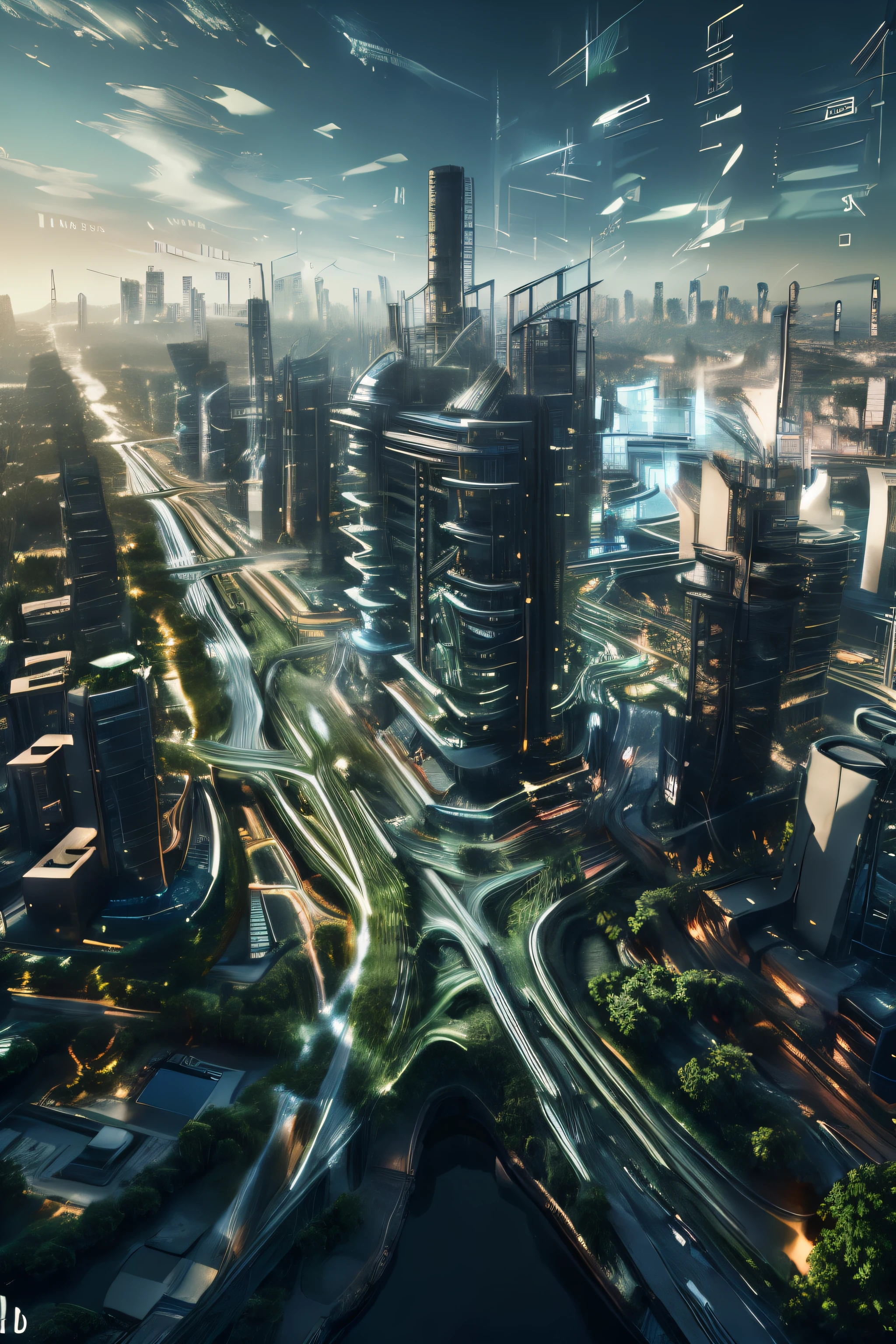 Realistic illustration of a 3D and BIM model of a modern industrial plant. Around the building, digital information and infographics float, showing with planning the construction. Black background. ultra realistic, master piece, best quality, Ultra High Resolution, RAW Photo, 8k