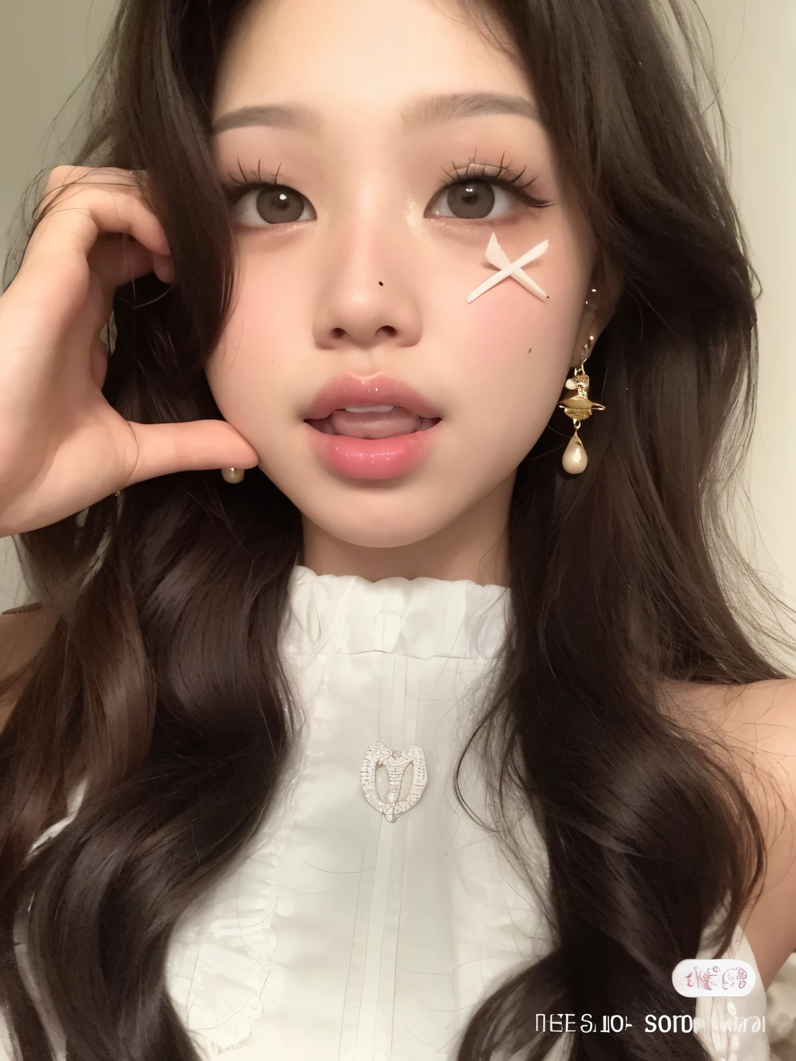 un primer plano de una mujer con un vestido blanco y un par de tijeras, ulzzang, Joven y adorable rostro coreano, maquillaje popular de Corea del Sur, Wan adorable cara coreana, maquillaje coreano popular, Lalisa Manobal, Rasgos de la cara coreana, Chica coreana, young cute wan asian face, Beautiful aesthetic face, Korean symmetrical face, Retrato realista kawaii, Hermosa joven coreana