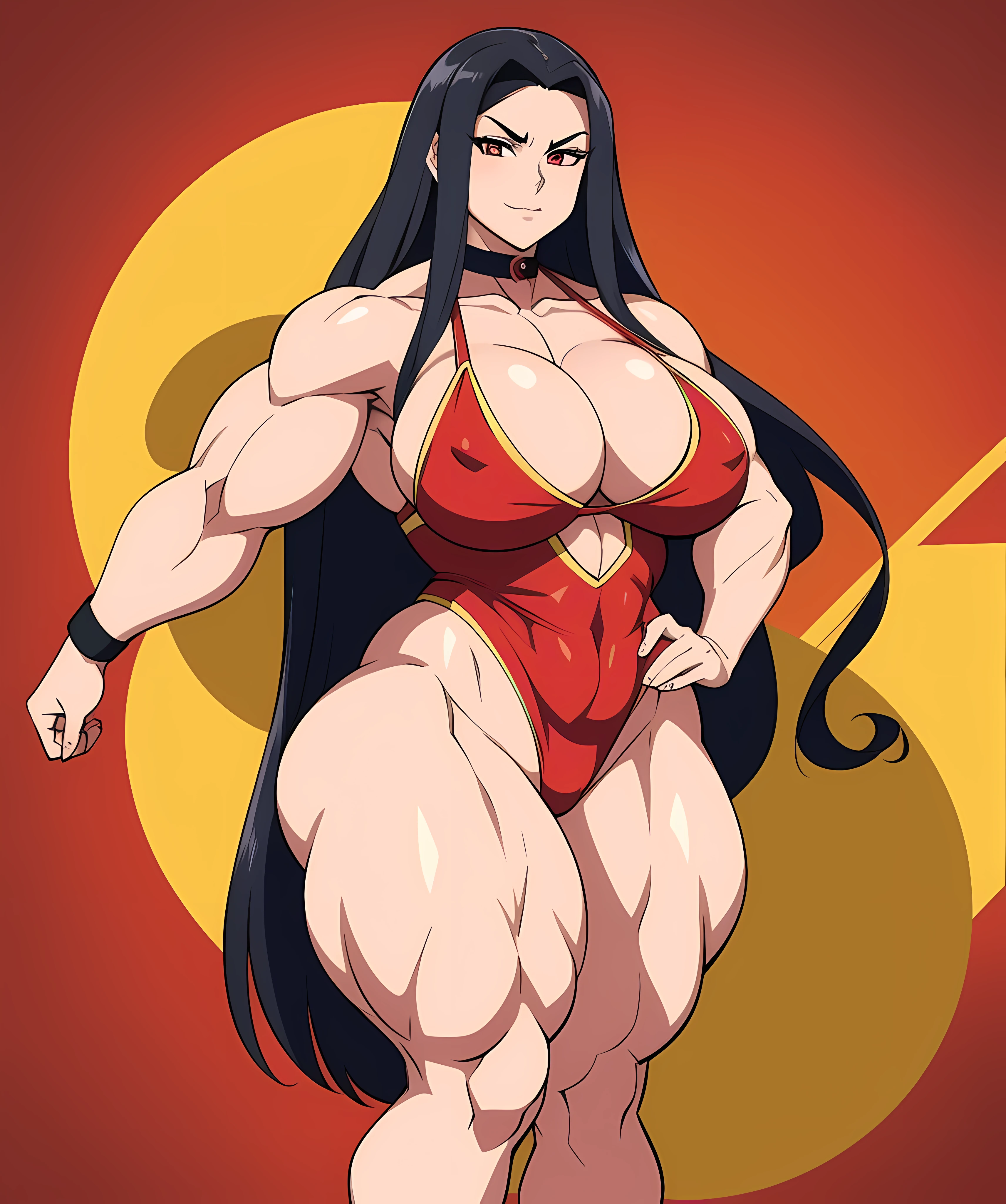 azula. very long curly hair. dog collar. ultra Huge breasts. huge hips. bbw. . red swimsuit. disney style, ((((huge muscles)))) .