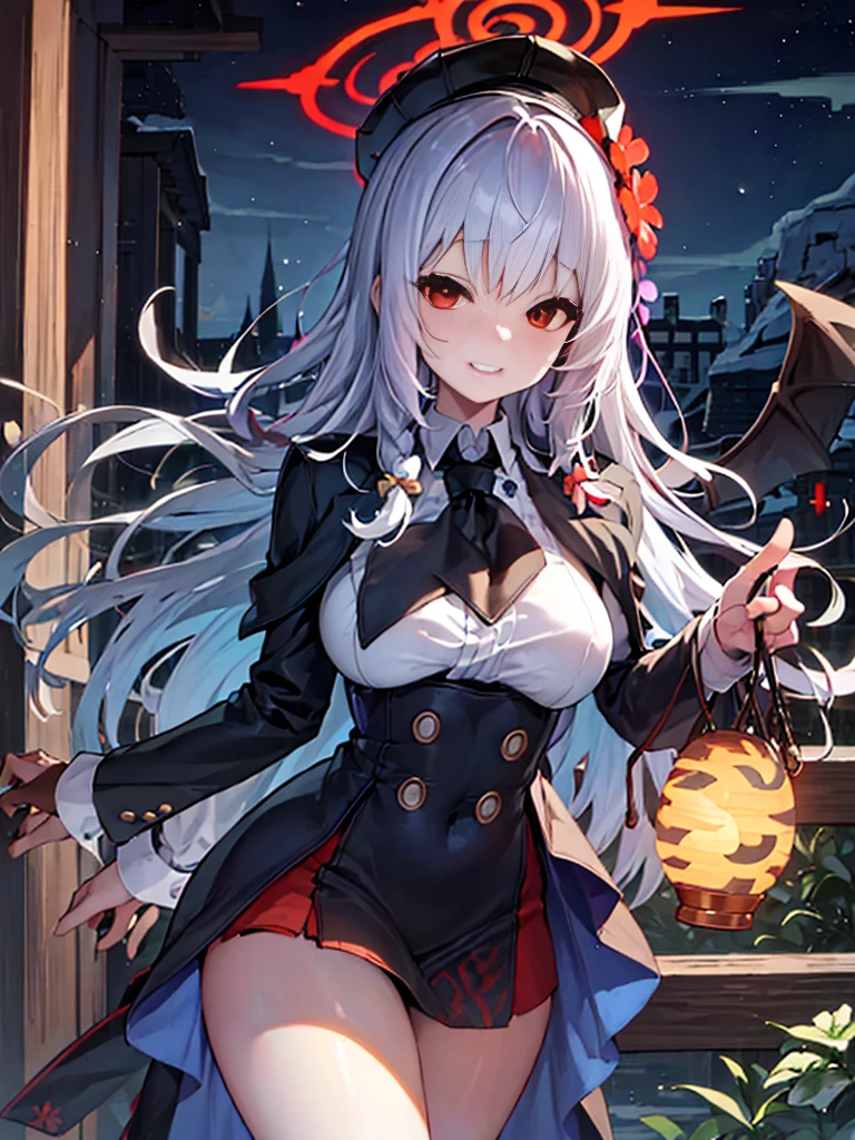 ((Top image quality、8K、​masterpiece：1.3))、full body Esbian、Focus sharpness：1.2、Beauty with outstanding style：1.4、Slender Abs：1.2、((White hair、Colossal tits：1.2))、Highly detailed facial and skin texture、A detailed eye、二重まぶた、、Sexy、reaching out her hand、Looking from the side、Highly detailed facial and skin texture、A detailed eye、二重まぶた、（（（Hanging eyes）））、（（red eyes））、（demonic wings）、（（heavy wind））、（（Unkempt hair））、（（Troubled face））、（（（Shy face）））、（（from below looking up））、deep in the night、moonlights、（（Crescent））、（（Red Moon））、（（（shadowy）））、（（（鎖骨）））、kawaii、Abandoned castle、rubble