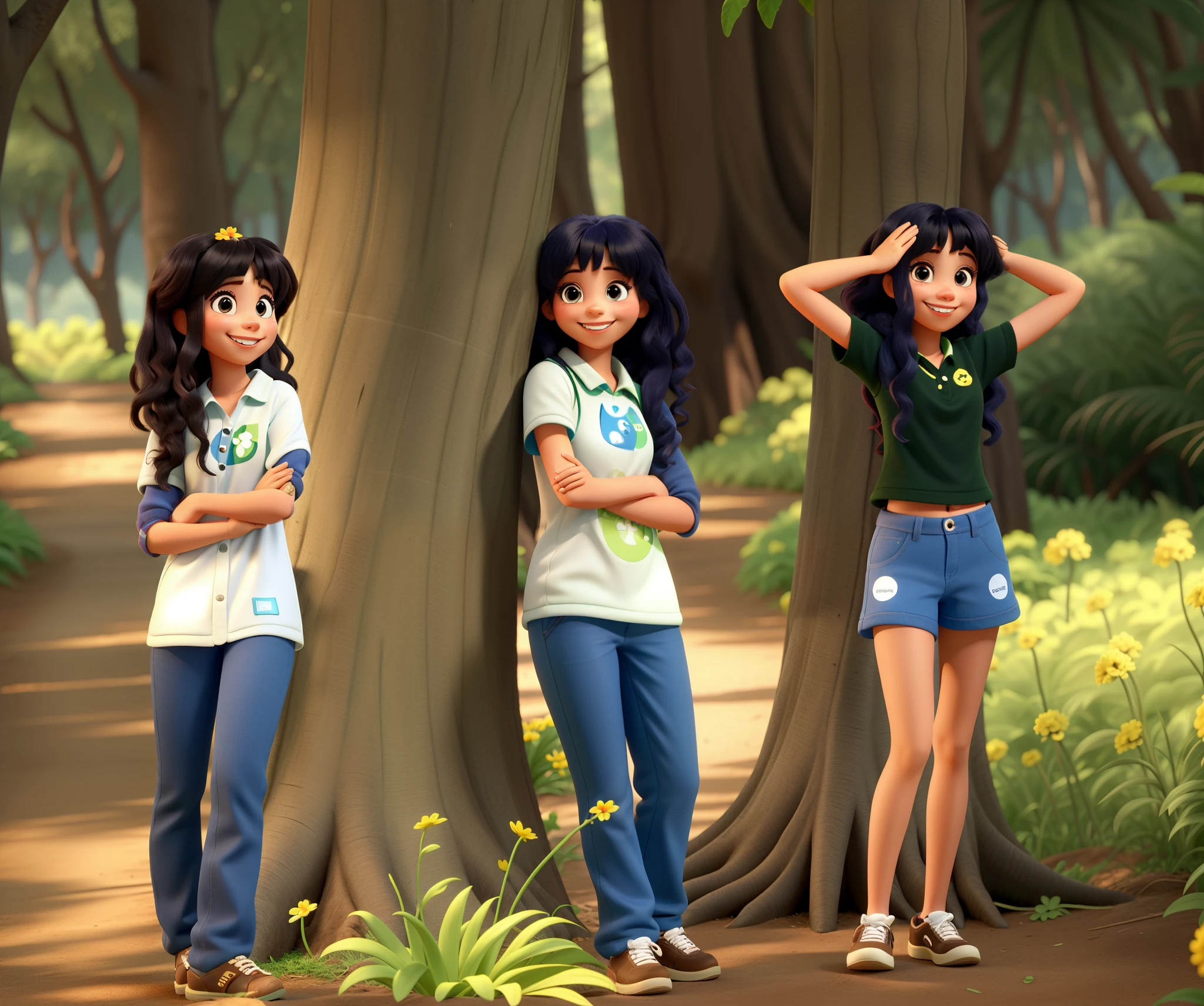 Menina sorridente na floresta, estilo disney pixar, alta qualidade, melhor qualidade