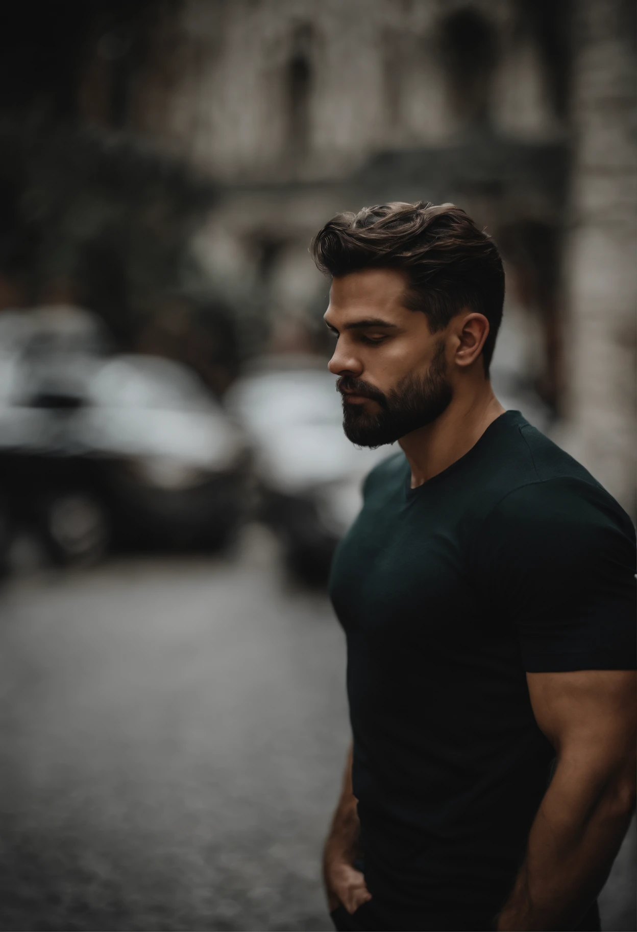 omem arafed com barba na pose para uma foto, strong masculine features,  corpo musculoso sexy, tipo de corpo muscular, Athletic Body Building,  vestindo um terno, cabelo preto,terno elegante