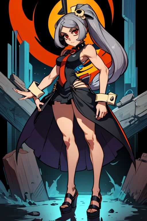 Personaje bloody de skullgirl, con su ropa de caracteristica , full body size, cuerpo completo y zapatos