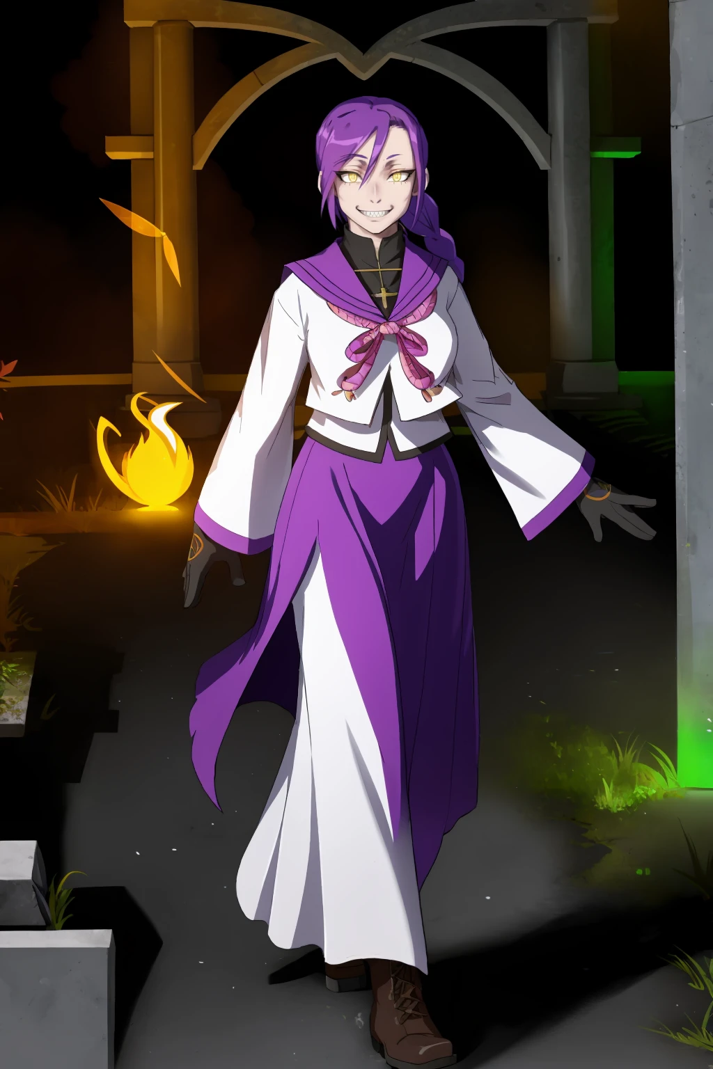 masterpiece, best quality:1.2), cowboy shot, solo, 1girl, chikujoin magane, sharp teeth, evil grin, looking at viewer, hand on hip, single braid, serafuku,long pleated skirt, wizard uniform, exorcist, holy gloves,, french medieval villa, long skirt ,white vest, walking full body, tall female, SeaArt Bot Txt2Img SeaArt 2.1 02:24:20 Expires in 30 Day(s) 1girl, solo, looking at viewer, cowboy shot, hand arms full body,boots, standing,cute,breast, curvy, female,fantasy goddess,there is a cartoon picture of a woman with a very large breast, glowing divine being, glowing holy aura, inspired by Luma Rouge, the non-binary deity of spring, ethereal rainbow nimbus, the butterfly goddess of fire, inspired by Mariel, glowing aura around her, astral wind, as the goddess of the saturn, “uwu the prismatic person, big breast, serious, beautiful eyes, , full body, walking, long robe, long dress, ,priestess ,holy, smile, god rays, ray tracing, sparkle, cinematic lighting, UHD, retina, masterpiece, ccurate, anatomically correct, textured skin, super detail, high details, high quality, award winning, best quality, highres, 1080P, HD, 4K, thunder aura, light aura,full,