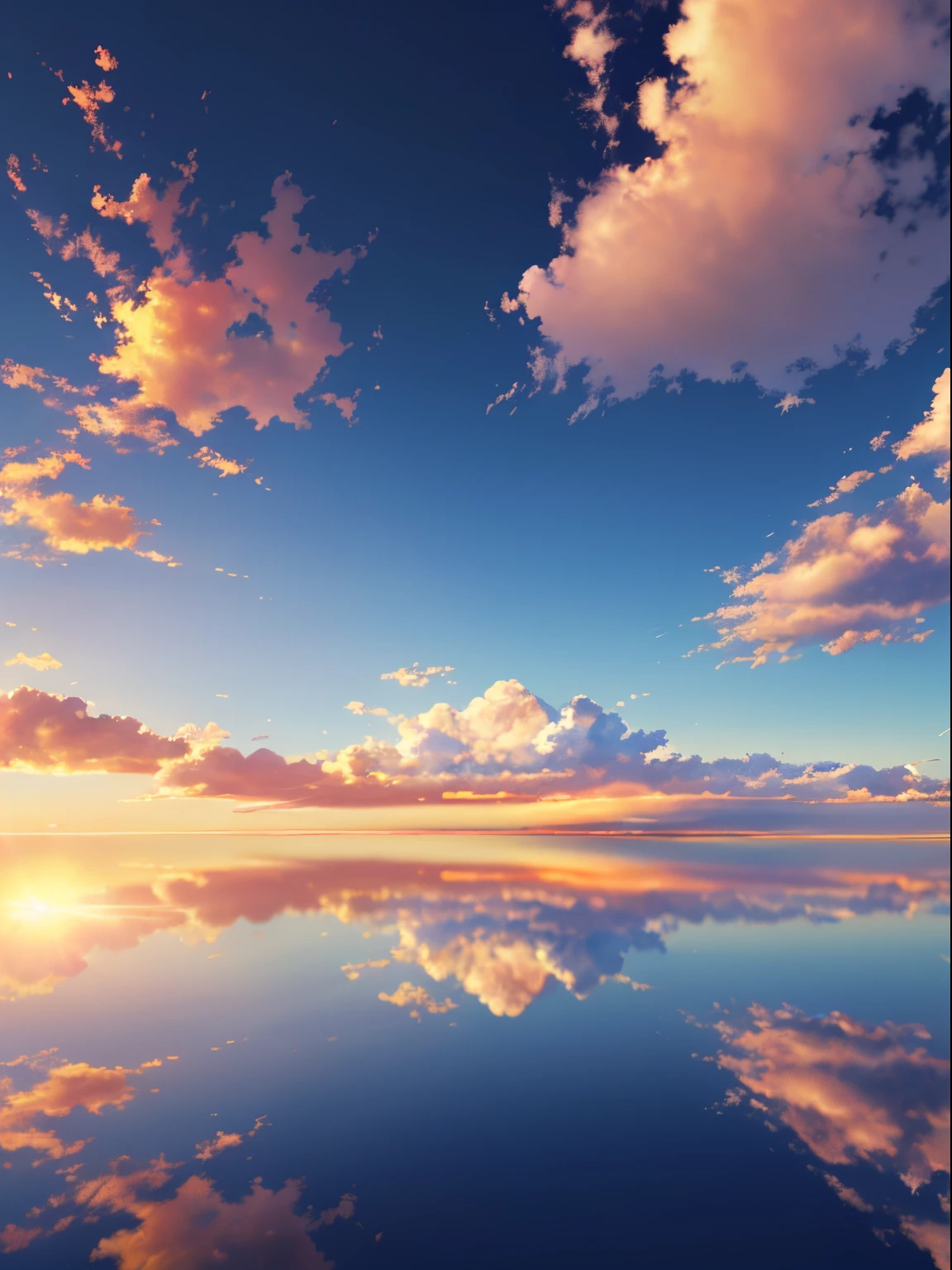 Autumn sky , blue-sky , Rainbow clouds , masterpiece, top-quality, (extremely detailed CG unified 8k wallpaper) (top-quality), (The best illustrations), (best shade)、Super Meticulous, blue-sky、Variety of clouds、Wonderfully beautiful、nostalgic、Reflection of the Sun、Natural colors、Scenic、Make blue the basis