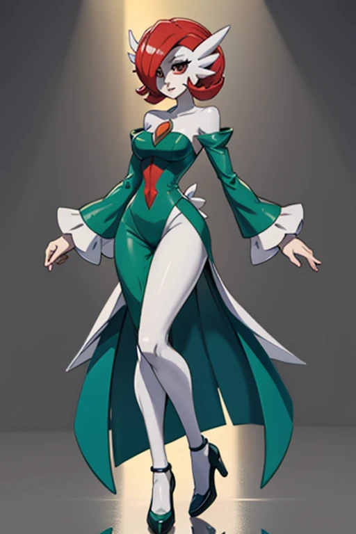 Personaje gardevoir de pokemon, con su ropa de caracteristica , full body size, cuerpo completo y zapatos y cuerpo sexy