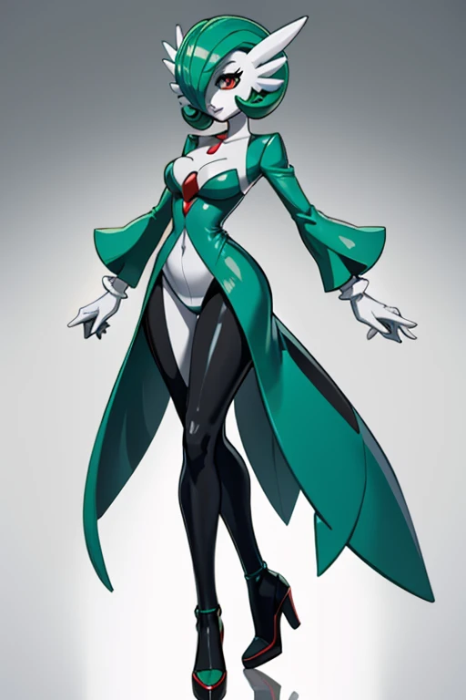 Personaje gardevoir de pokemon, con su ropa de caracteristica , full body size, cuerpo completo y zapatos y cuerpo sexy