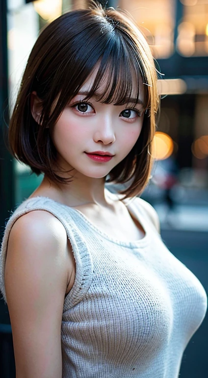 (8K, Raw photo:1.2),Detailed face and eyes,Best Quality, 超A high resolution, Highly detailed ,intricate detailes ,masutepiece ,Cute Girl , Soft cinematic light, Hyper-detailing,Sharp Focus, High quality,a blond, bob cuts, tits out, knit, The mesh is large
