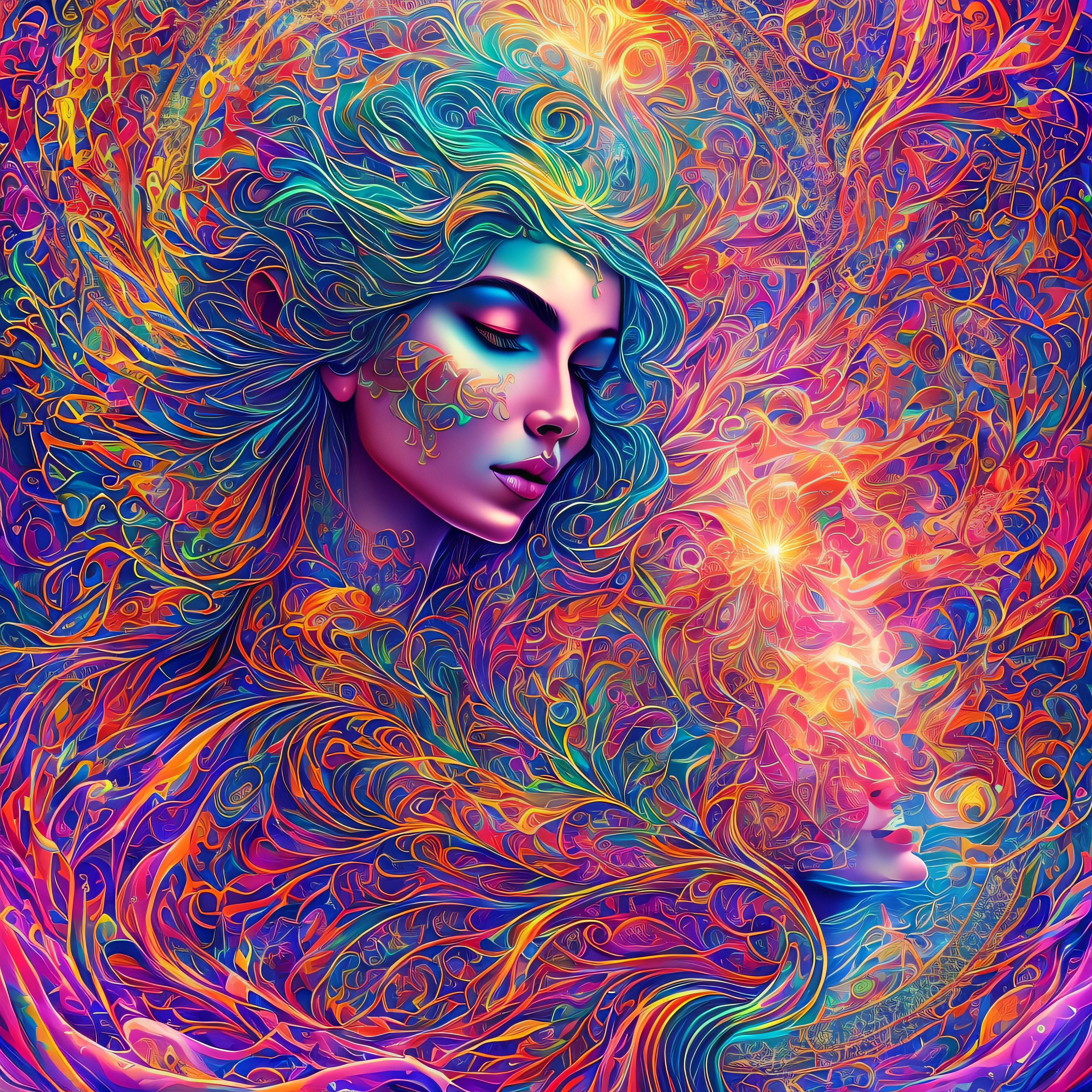 Plunge into the ether that flows with the eternal soul through the vibrations of love, Everything is connected, Flowing energy, spiritual, divine, Dreams, cosmic, concept-art, Blowing the Mind, Female beauty, god, Pineal gland, dreamlikeart