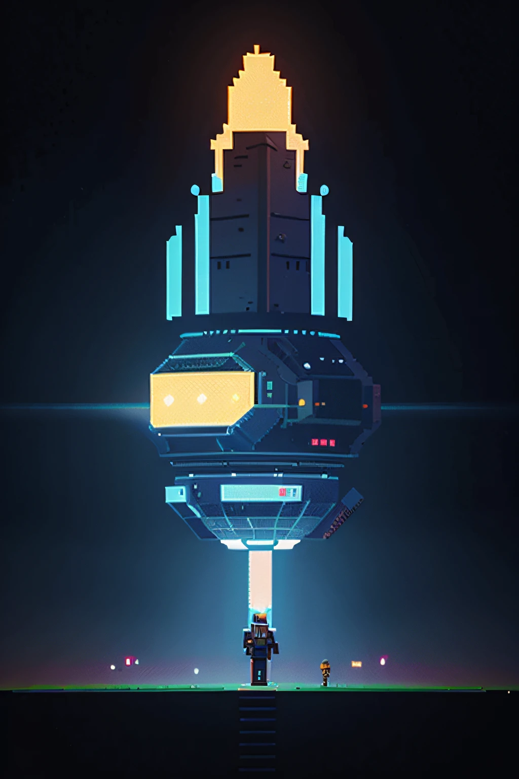 (Pixel art de 8 bits) nave espacial, neon lights, no background, png