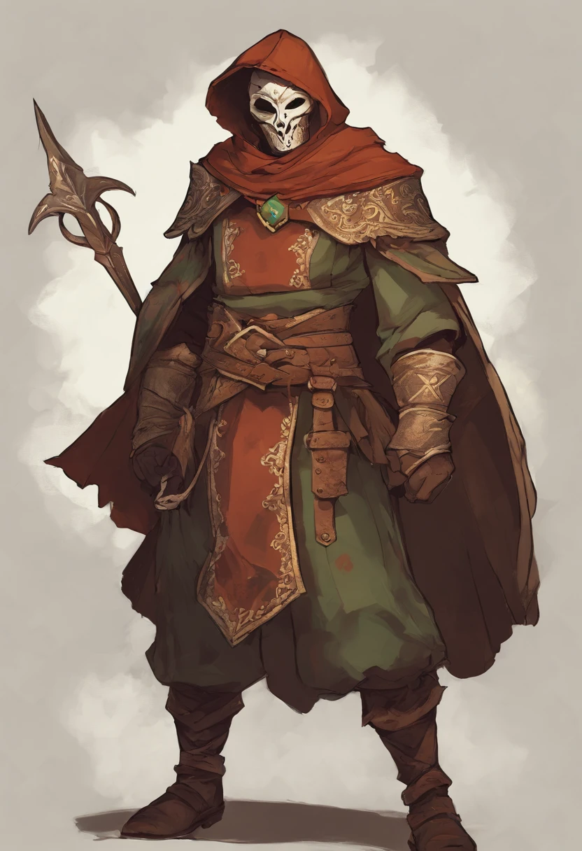 medieval relic hunter, wearing a mask. rpg enemy, he should have a sword slung to his hip and tell-tale sign of riches he had recently pocketed. a rogue