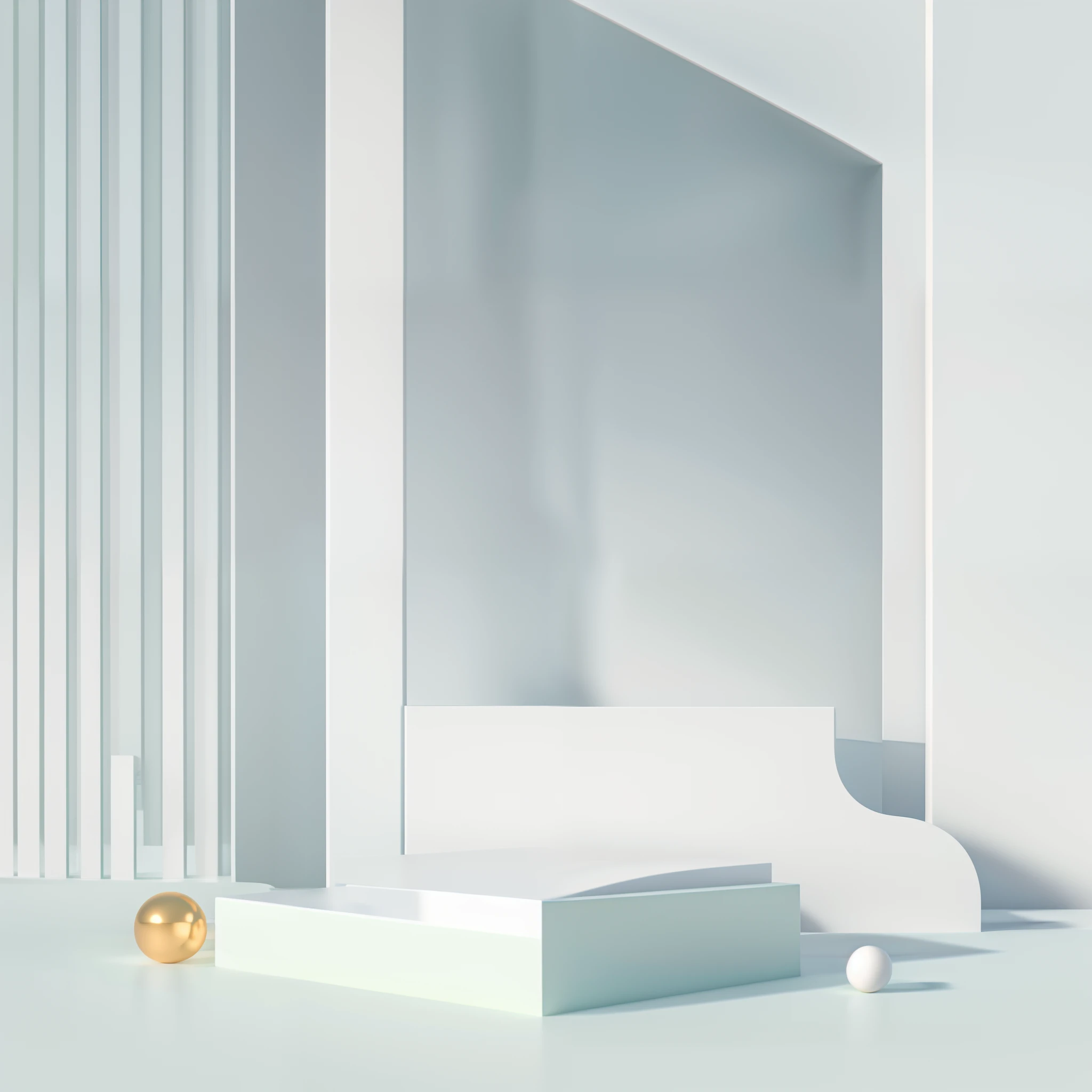 (masterpiece:1.3), (best quality:1.3), (no human), artwork of 3D geometry, still life, clean, Pastel color, Comfortable natural light, minimalist style, modernist style, 3d rendering, 8K, middle block, Arch background, Backlight, Metal Ball, Shadow,