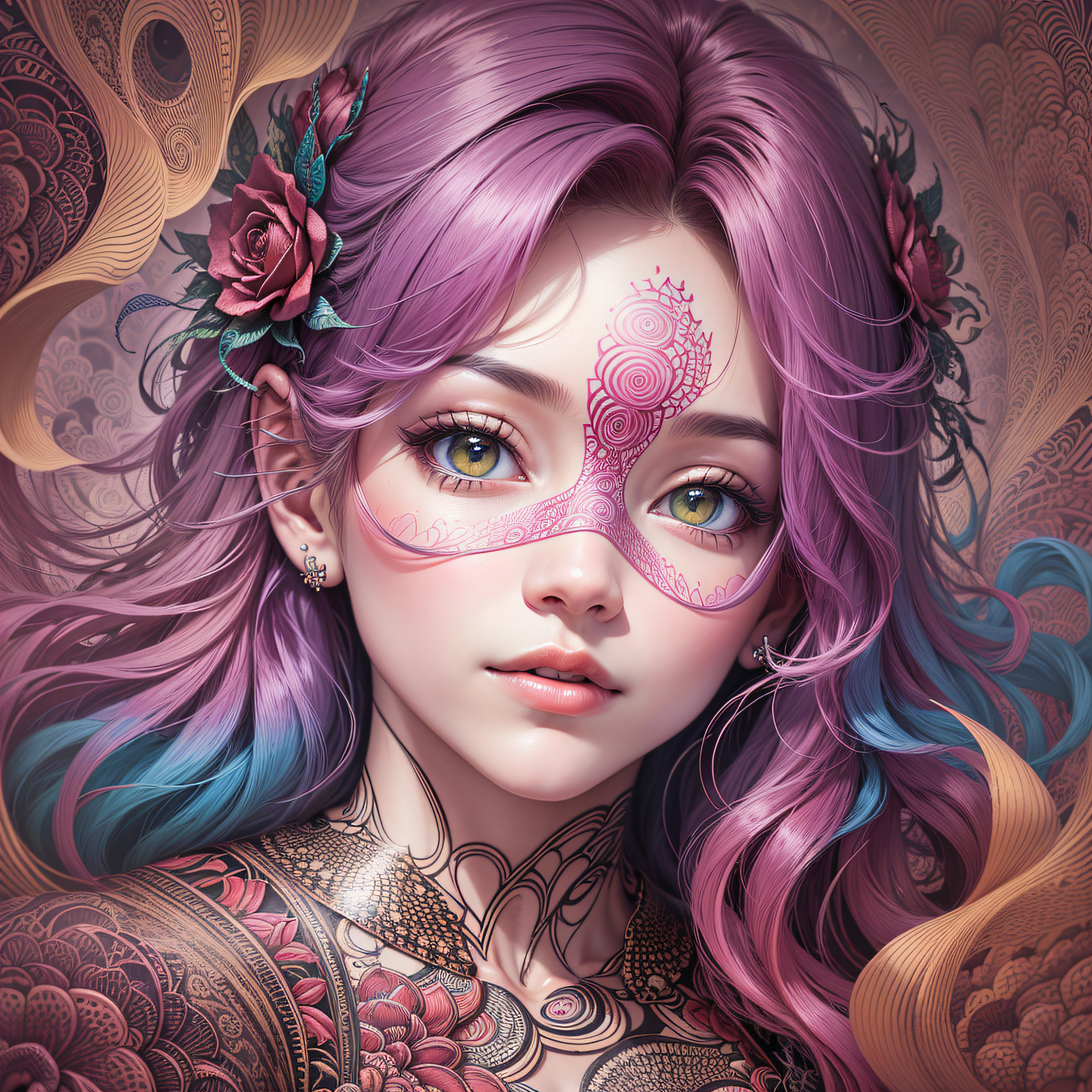 Official Art, unity 8k wallpaper, Super detailed, beautifully、aesthetic, masterpiece, Highest quality, Chinese style, (zenTangle, Mandala, Tangle, enTangle), Flower Ecstasy, One person, Very detailed, Dynamic Angle, Cowboy Shot, The most beautiful form of chaos, elegant, Brutalist design, Vibrant colors, Romanticism, James Jean, Robbie Dowie Anton, Ross Tran, Francis Bacon, It was freezing cold, Adrian's genius, Petra Cortright, Gerhard Richter, takato yamamoto, Ashley Wood, Atmospheric