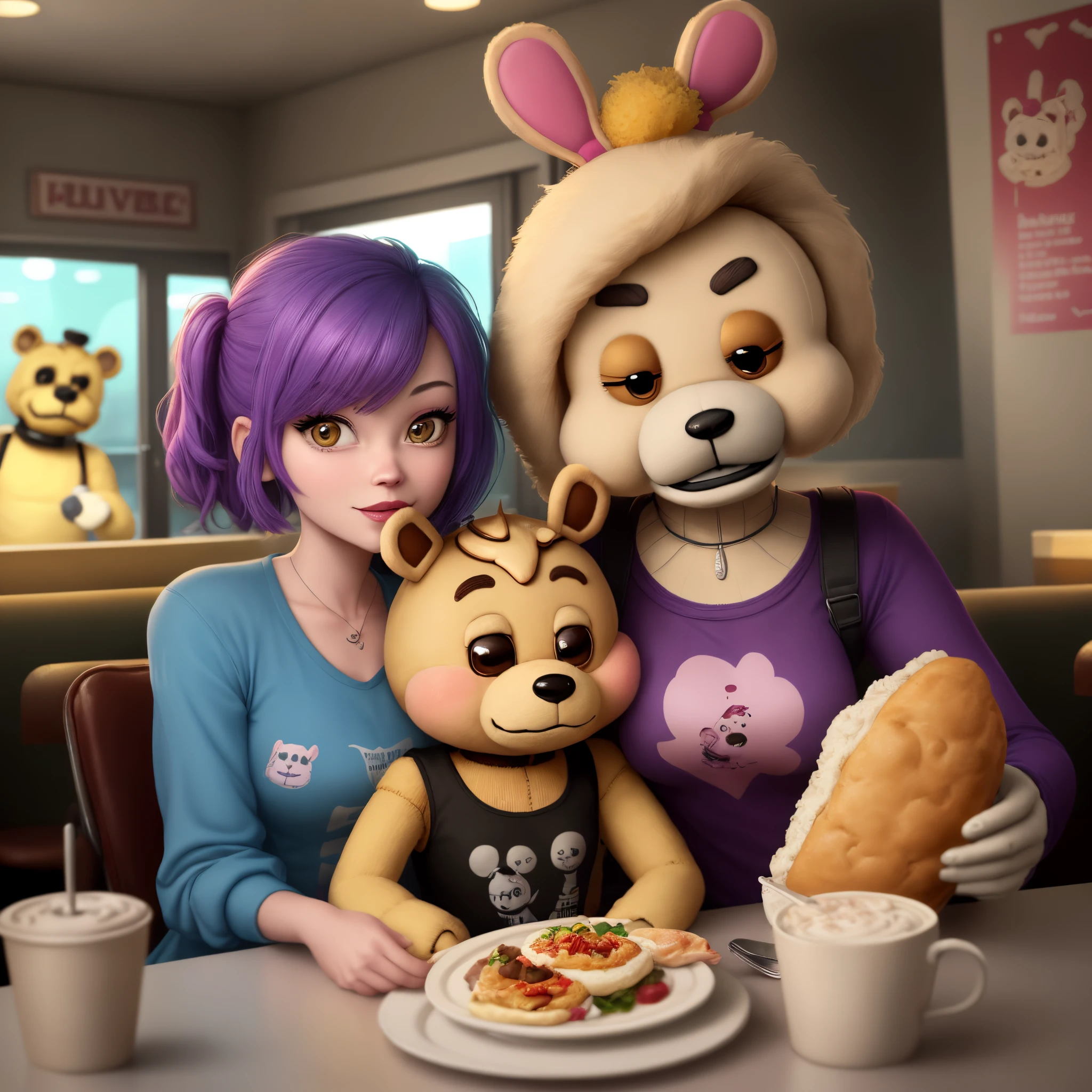 Bonnie and chica hanging out together at a diner five nights at Freddy’s