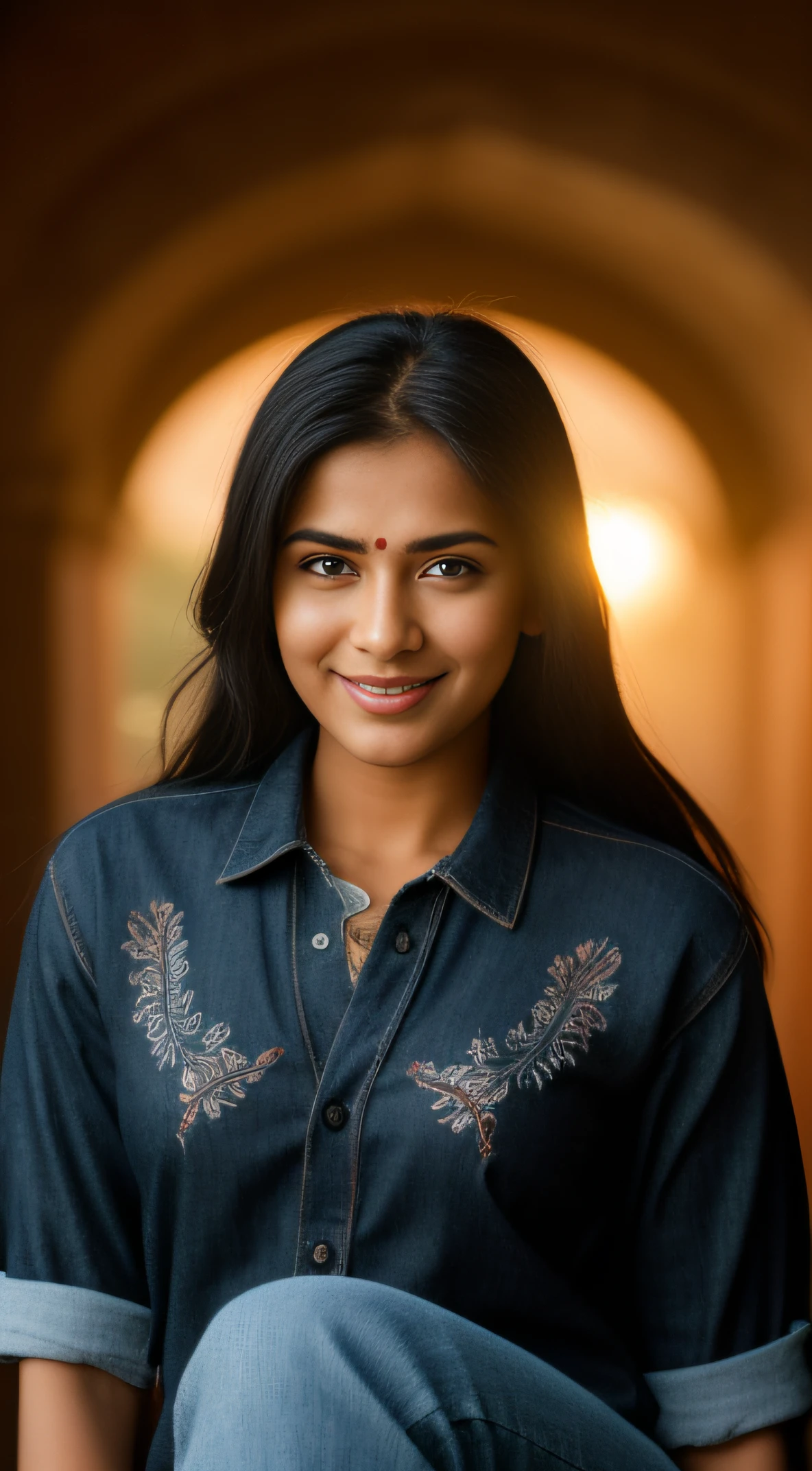 (editorial photograph of a young Indian woman), karla ortiz, (highly detailed face:1.4) (smile:0.7) (backround 5 star hotel , moody, private study:1.3) POV, by lee jeffries, nikon d850, film stock photograph ,4 kodak portra 400 ,camera f1.6 lens ,rich colors ,hyper realistic ,lifelike texture, dramatic lighting , cinestill 800, realistic, wearing blue and red stripes dobby weave self design fit & flare dress Sweetheart neck Short, puff sleeve Tie-up detail on back Above knee length in flounce hem Attached Lining Chiffon fabric, actress, karla ortiz, posing!!, candid picture, by Max Dauthendey