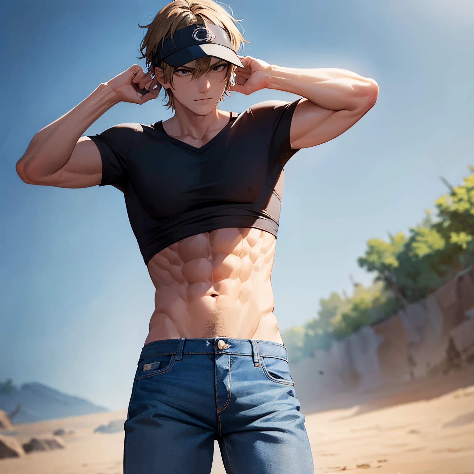 1man,head,cowboyshot,jeans,t-shirt, perfect abs through, full body shot