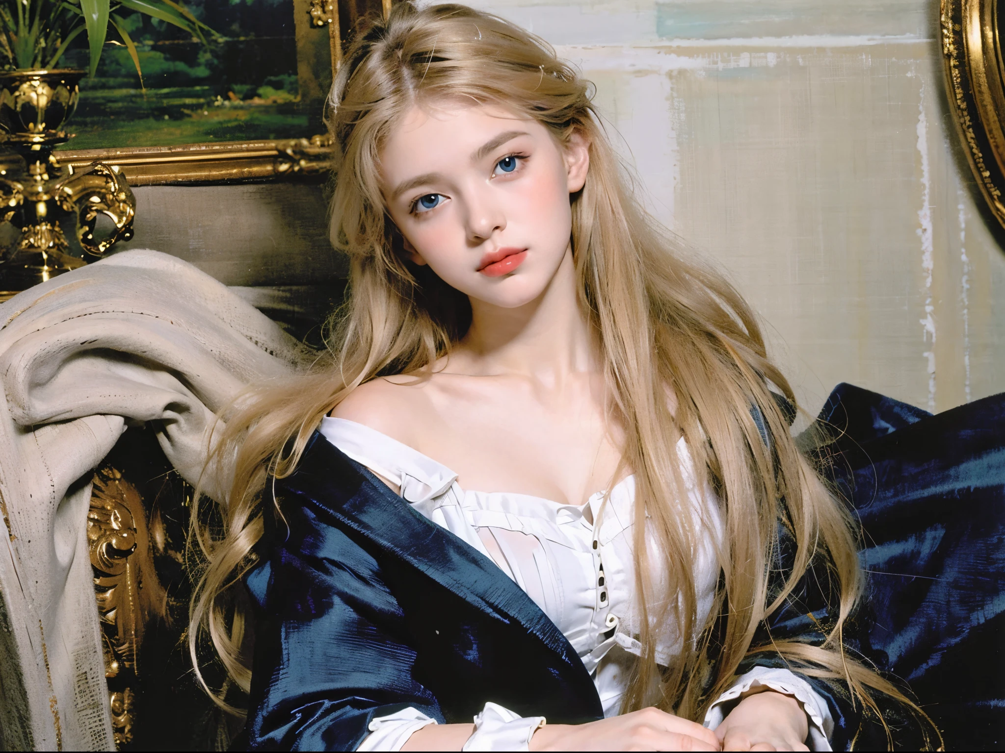 His face hasn&#39;t changed，Clothes are rewritten，Clothes are not revealing，conservative skirt，((tmasterpiece)),high high quality,ultra - detailed,combed blonde hair+a white long skirt:1.2,sweet and delicate girl,bjd,Lolita prostitute，exquisite facial features,perfect body figure，face adorned with pearls，There are bubbles around,The colors are bright and bright,Romantic long hair,Natural soft light,warm and sweet,blue color eyes,Gorgeous hair decoration，Pink Costume，upperbody closeup，