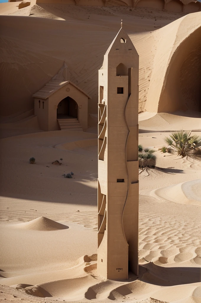 Mystical Mirage Tower in the Desert Oasis:
Location: Amidst a desert oasis where illusions play tricks on the eye.
Size: A medium-sized tower with mirage-like illusions dancing on its exterior.
Colors: Sandy beige walls with illusions of vibrant colors, and the roof appears to shift between mirage-like patterns.
Prompt: "Craft a captivating visual representation of a wizard's tower in a desert oasis, featuring illusions that dance on the sandy beige walls. Emphasize the ever-shifting mirage patterns on the roof for a mystical touch."