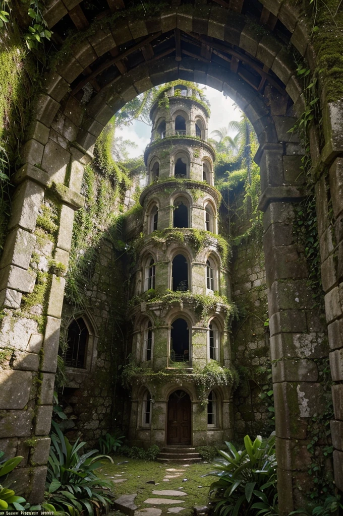 Overgrown Ruins Reclaimed by Magic in the Ancient Jungle:

    Location: Within the heart of an ancient, overgrown jungle.
    Size: A once-grand tower now partially reclaimed by the jungle's flora.
    Colors: Moss-covered stone walls and a roof adorned with vibrant tropical flowers and vines.
    Prompt: "Bring to life the enchanting ambiance of a wizard's tower nestled within the ancient jungle. Showcase the tower's overgrown and reclaimed appearance, with moss-covered stone walls and a roof adorned with vibrant tropical flora."