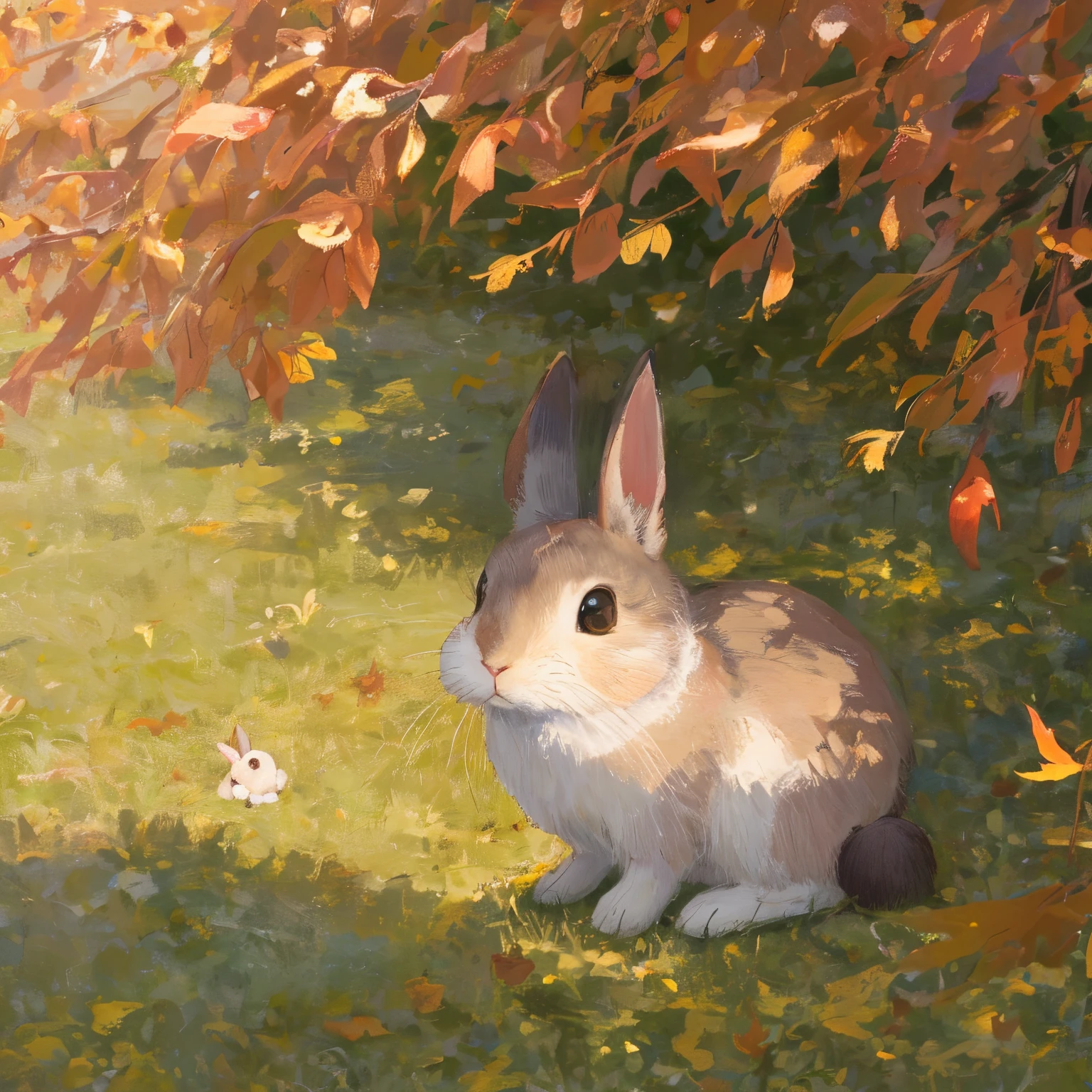 Tiere、small rabbit、nut,  Autumn scenery、No humans、Background with、pastels, fluffly