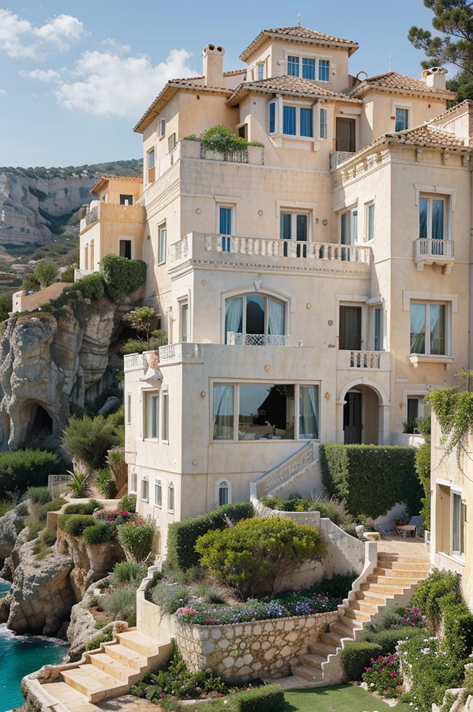 Cliffside Mediterranean Villa in the Coastal Biome:
Location: Perched on a rocky cliff overlooking the Mediterranean Sea.
Size: A spacious villa with multiple terraces cascading down the cliffside.
Color: Whitewashed walls with azure blue accents, blending seamlessly with the sea.
Material: Traditional stucco construction with terracotta roof tiles.