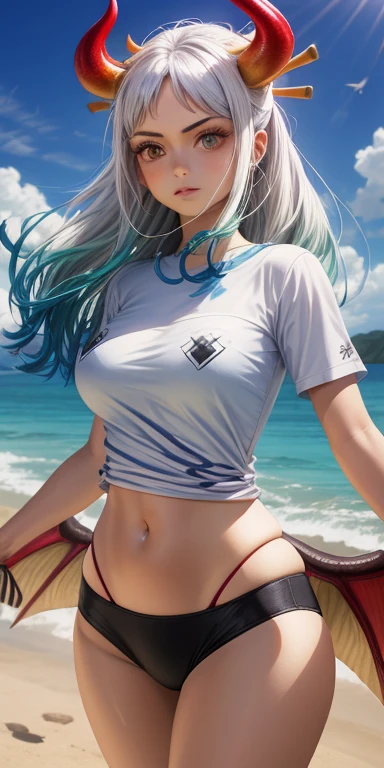 seios grandes, 1girl, ((cabelo branco)) ((Demon girl )) peito grandes, olho esquerdo azul, olho direito branco acinzentado, tem um corpo extremamente sexy, com seios fartos e cintura fina, e um corpo extremamente sexy, vestindo uma blusa sem mangas ousada longa e curta curta , tem um visual arrojado. jovem, qualidade, Realistic, best quality, chuva, ambulante, parque