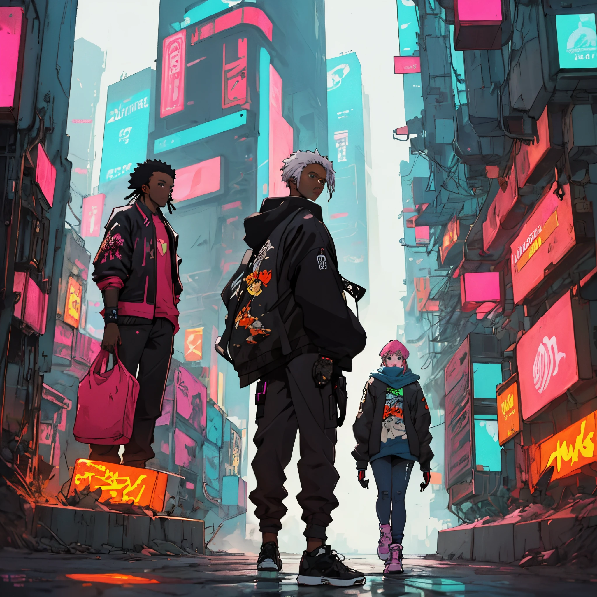 Black anime cyberpunk 90s style
