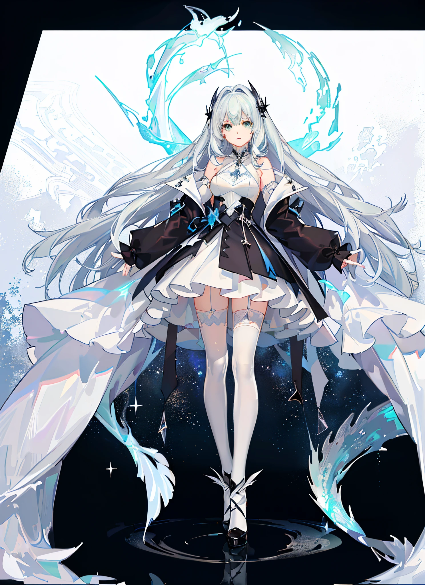 anime - style image of a woman in a dress with a sword, lunar themed attire, cute anime waifu in a nice dress, white-haired god, astral witch clothes, From Arknights, Beautiful celestial mage, White dress!! of silver hair, from girls frontline, trending on artstation pixiv, azur lane style, A scene from the《azur lane》videogame,high-definition picture quality,Cosmic background map