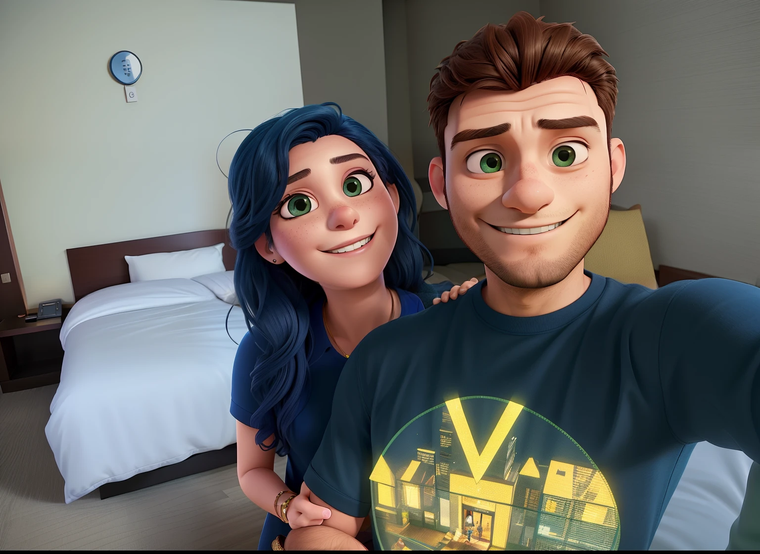 there is a man and woman taking a selfie in a hotel room, ash thorp khyzyl saleem, ghutra and egal, facebook post, lovely couple, taken with sony alpha 9, profile image, photo taken in 2 0 2 0, couple on bed, very very low quality picture, growth of a couple