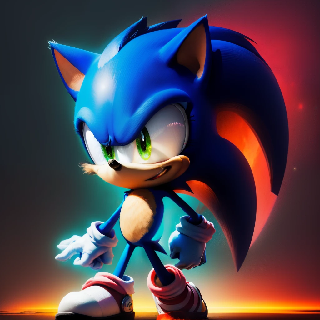 A monstrous sonic.exe thats black and red and has red glitches all over him