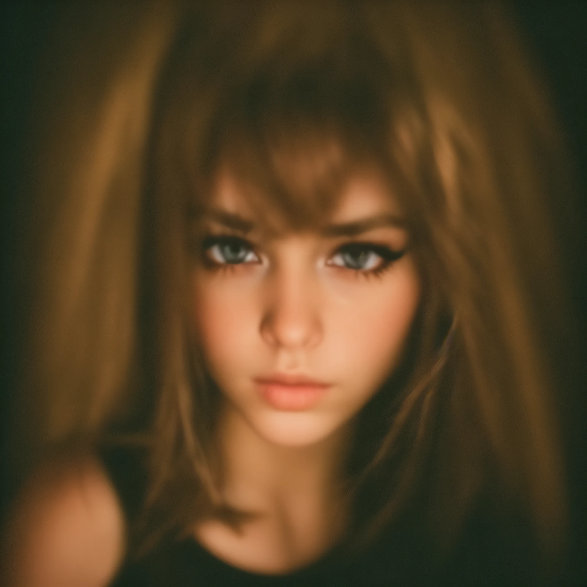(sharp flash, bad flash, low quality photo, digital), masterpiece, film grain, black background, realistic, beautiful european girl in a dark basement, (realistic face, perfect eyes, perfect face:1.2, eyeliner, t-shirt