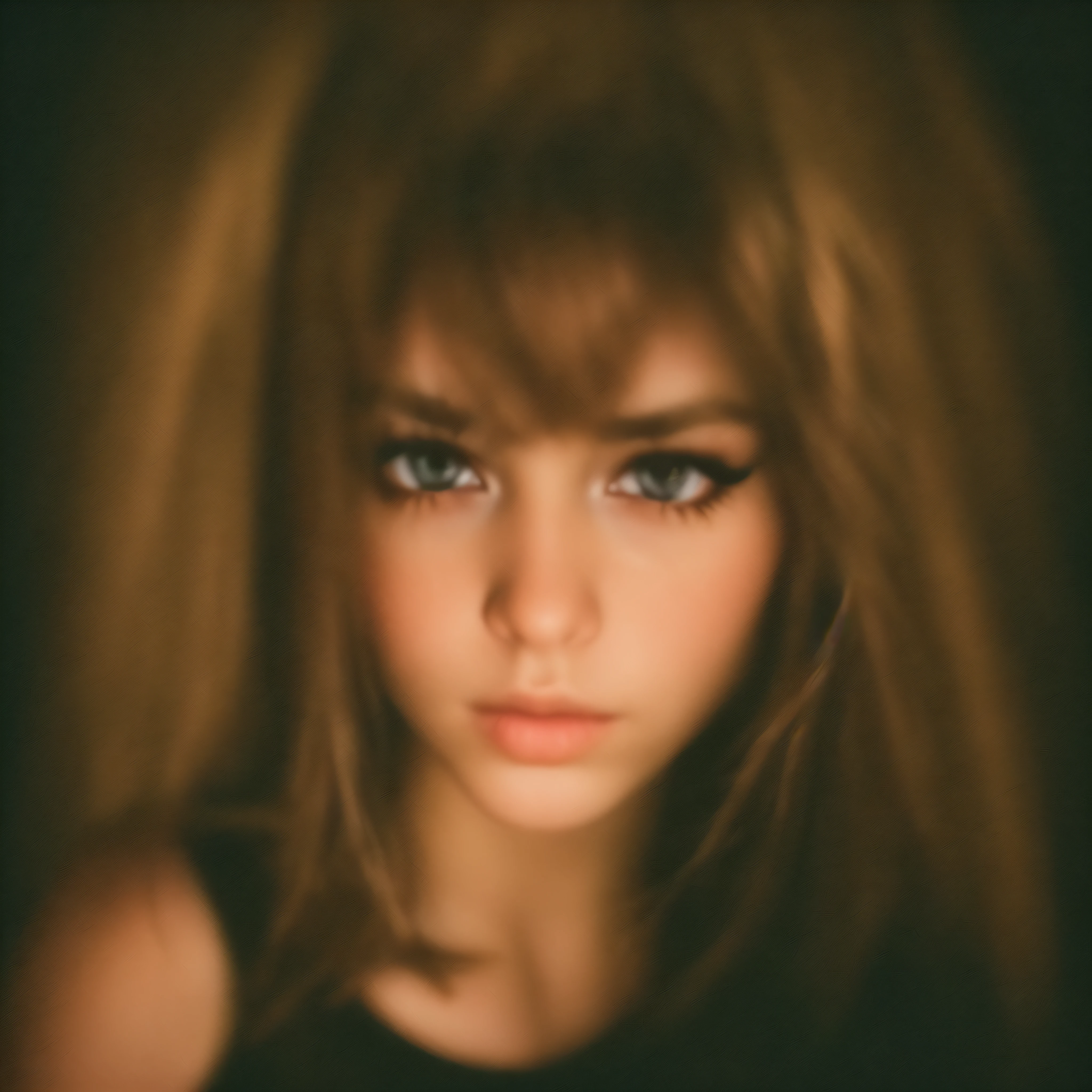 (sharp flash, bad flash, low quality photo, digital), masterpiece, film grain, black background, realistic, beautiful european girl in a dark basement, (realistic face, perfect eyes, perfect face:1.2, eyeliner, t-shirt