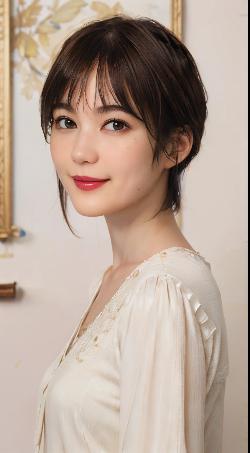 
(20 year old woman,Are standing), (surreal), (High resolution), ((beautiful hairstyle 46)), ((short hair:1.46)), (gentle smile), (breasted:1.1), (lipstick)、full body image、In underwear、detailed face、beautiful legs、detailed boobs、