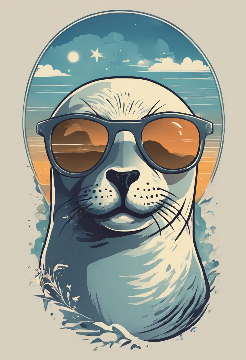 t-shirt design, a elegant seal with sunglasses  , digital art by Jan Tengnagel, shutterstock contest winner, logo art, artwork, angular, art